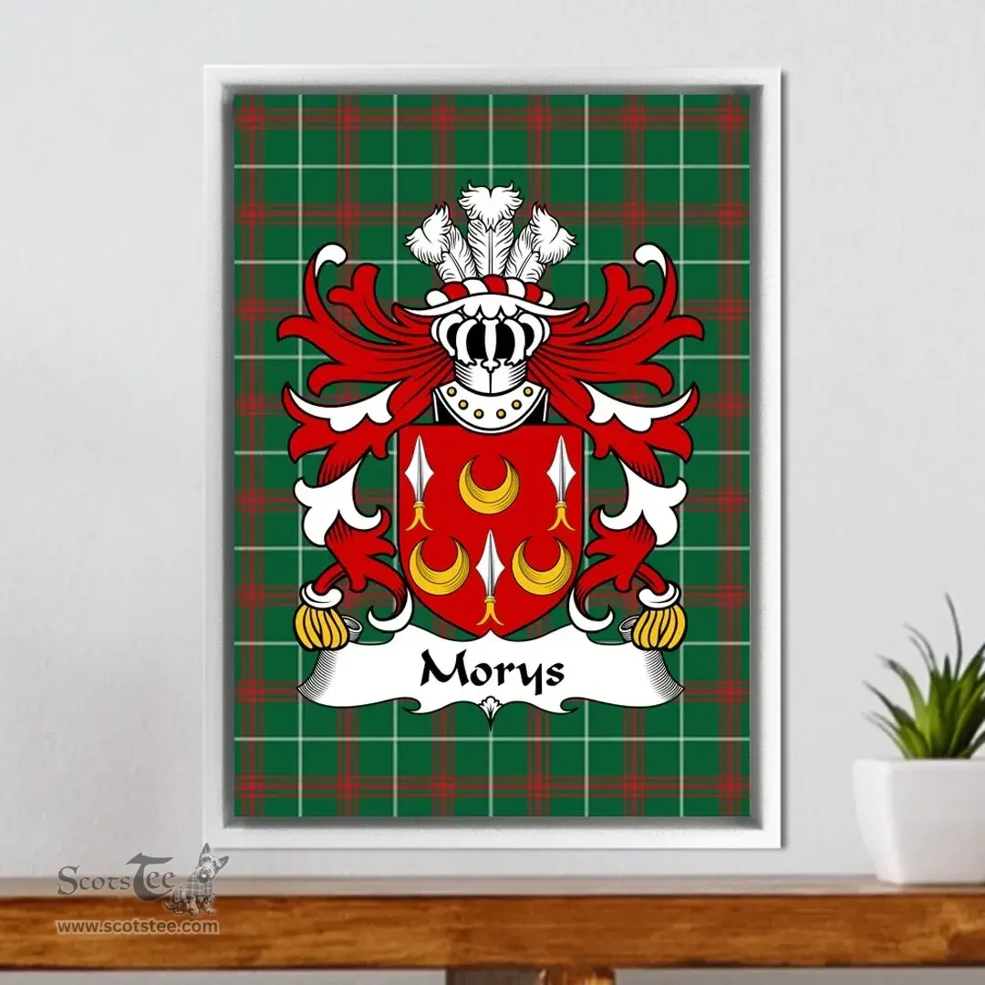 ScotsTee Shop Welsh Morys (AP DAFYDD AB IEUAN) Coat of Arms Family Crest Welsh National Tartan Framed Canvas Print