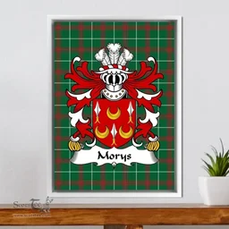 ScotsTee Shop Welsh Morys (AP DAFYDD AB IEUAN) Coat of Arms Family Crest Welsh National Tartan Framed Canvas Print