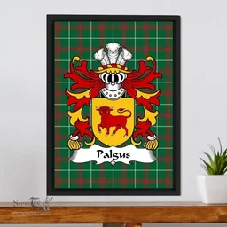 ScotsTee Shop Welsh Palgus (Constable of Harlech, sheriff of Merionethshire) Coat of Arms Family Crest Welsh National Tartan Framed Canvas Print