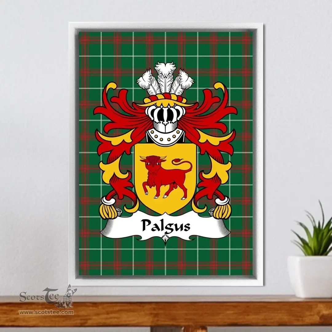 ScotsTee Shop Welsh Palgus (Constable of Harlech, sheriff of Merionethshire) Coat of Arms Family Crest Welsh National Tartan Framed Canvas Print