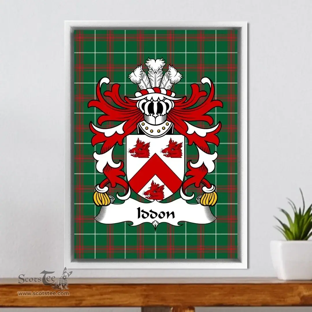 ScotsTee Shop Welsh Iddon (AP RHYS SAIS) Coat of Arms Family Crest Welsh National Tartan Framed Canvas Print