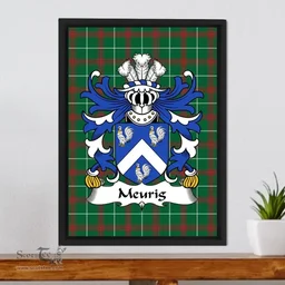 ScotsTee Shop Welsh Meurig (King of Dyfed) Coat of Arms Family Crest Welsh National Tartan Framed Canvas Print
