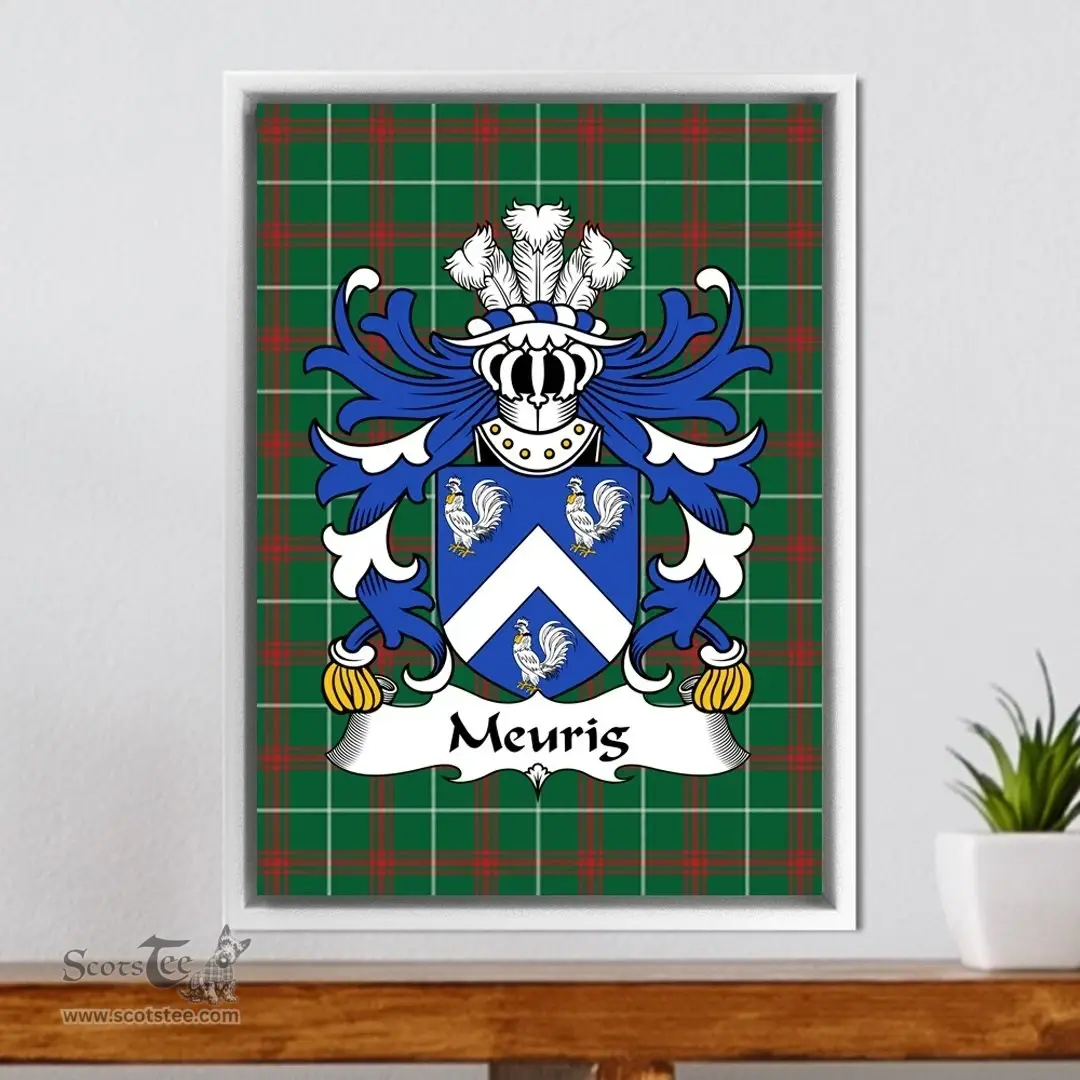 ScotsTee Shop Welsh Meurig (King of Dyfed) Coat of Arms Family Crest Welsh National Tartan Framed Canvas Print