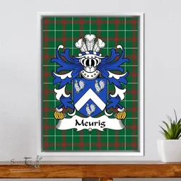 ScotsTee Shop Welsh Meurig (King of Dyfed) Coat of Arms Family Crest Welsh National Tartan Framed Canvas Print