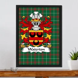 ScotsTee Shop Welsh Waterton (of Herefordshire) Coat of Arms Family Crest Welsh National Tartan Framed Canvas Print
