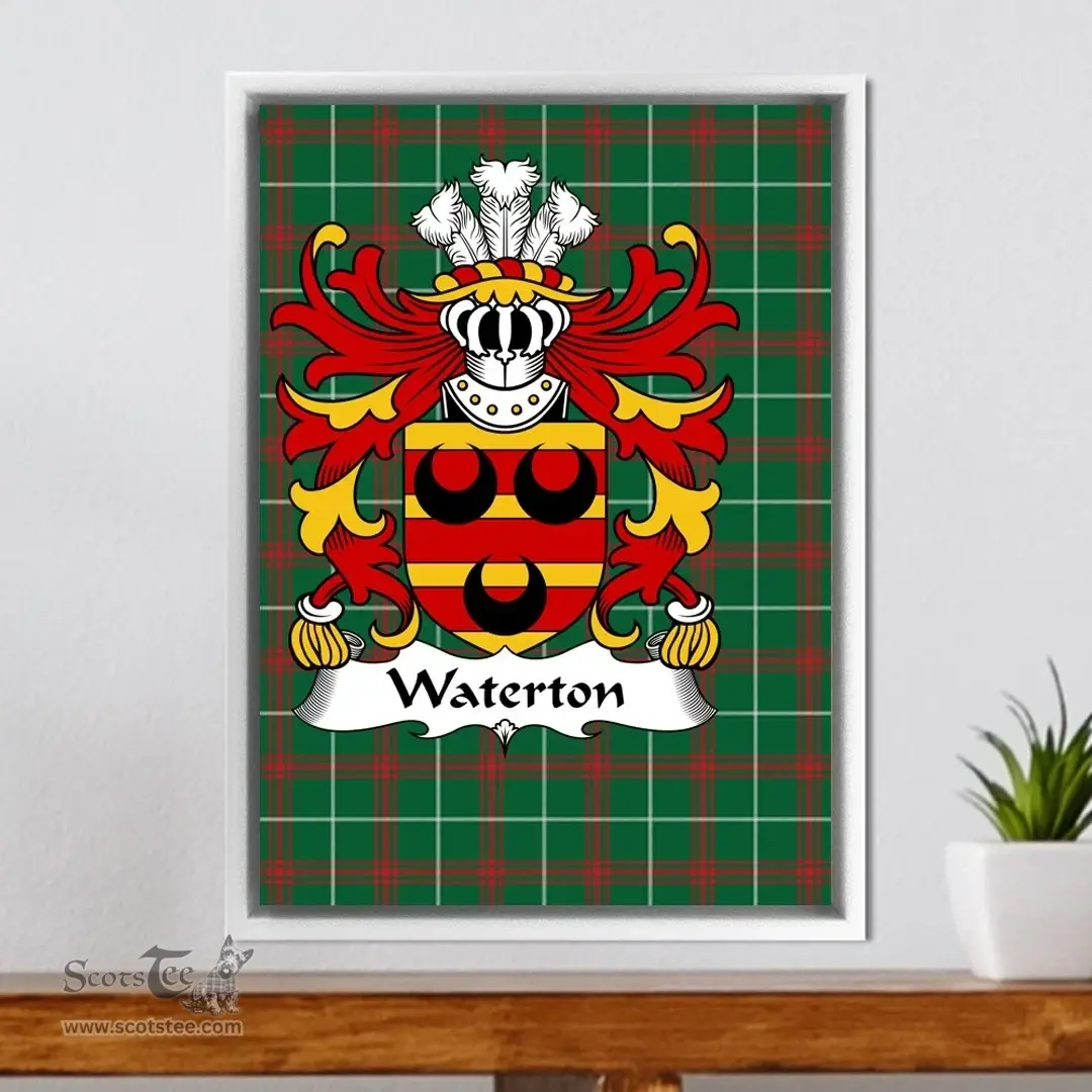 ScotsTee Shop Welsh Waterton (of Herefordshire) Coat of Arms Family Crest Welsh National Tartan Framed Canvas Print