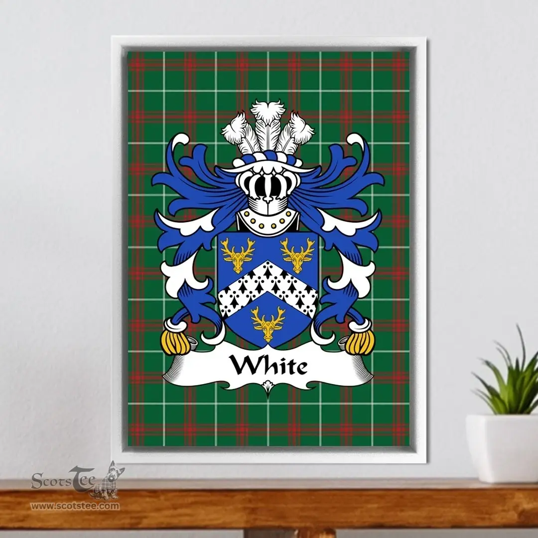 ScotsTee Shop Welsh White (of Tenby, Pembrokeshire) Coat of Arms Family Crest Welsh National Tartan Framed Canvas Print