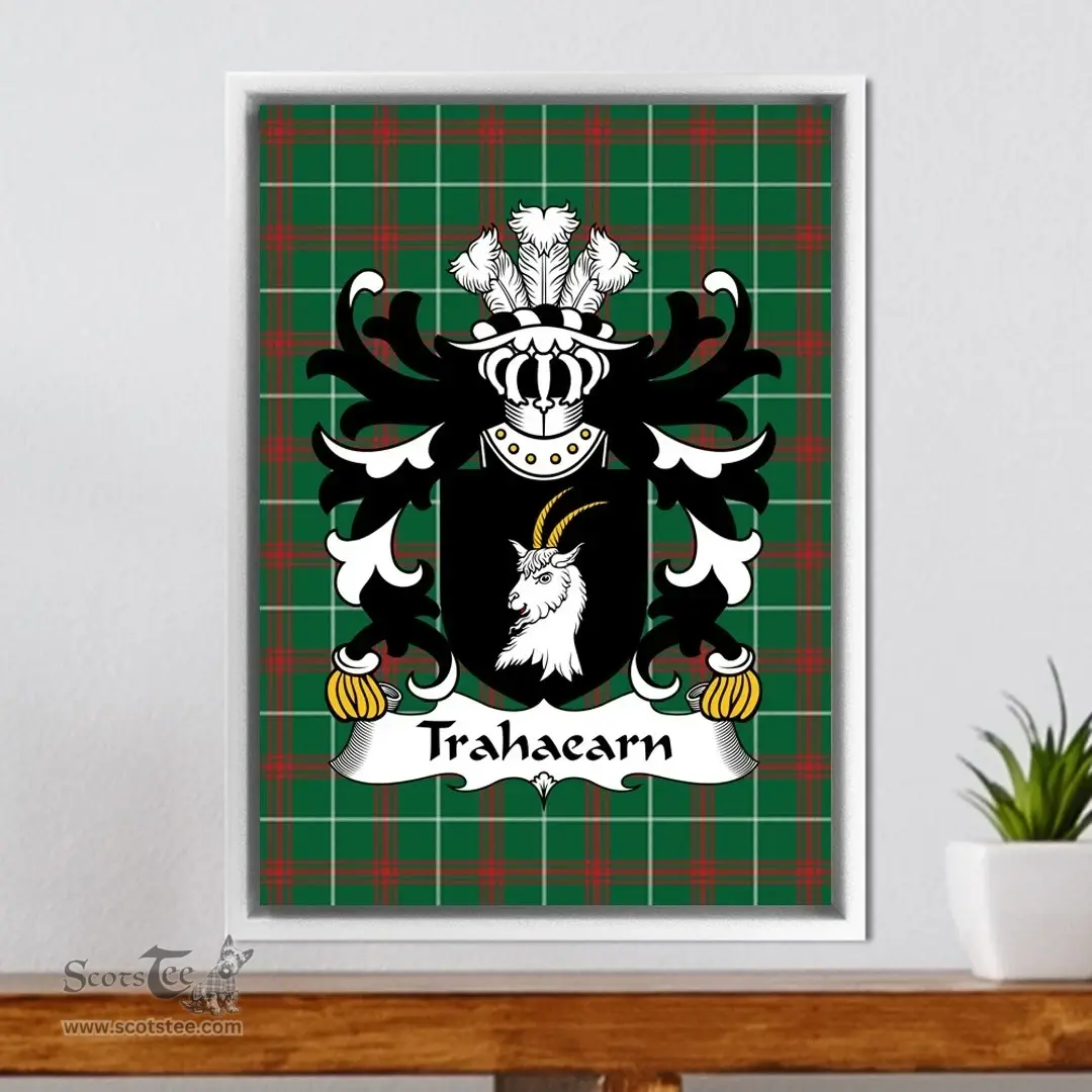 ScotsTee Shop Welsh Trahaearn (AB EINION) Coat of Arms Family Crest Welsh National Tartan Framed Canvas Print