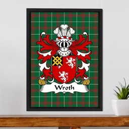 ScotsTee Shop Welsh Wroth (of Abergavenny, Monmouthshire) Coat of Arms Family Crest Welsh National Tartan Framed Canvas Print