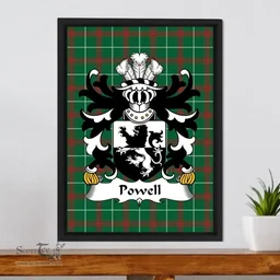 ScotsTee Shop Welsh Powell (of Breconshire) Coat of Arms Family Crest Welsh National Tartan Framed Canvas Print
