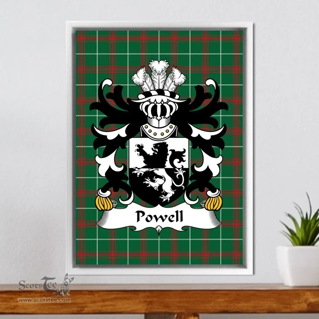 ScotsTee Shop Welsh Powell (of Breconshire) Coat of Arms Family Crest Welsh National Tartan Framed Canvas Print