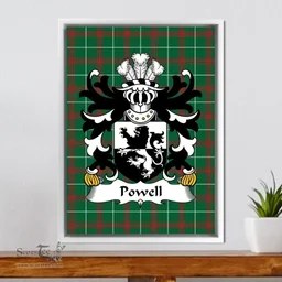 ScotsTee Shop Welsh Powell (of Breconshire) Coat of Arms Family Crest Welsh National Tartan Framed Canvas Print