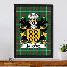 ScotsTee Shop Welsh Lowther (Quartering of Powell of Hosely) Coat of Arms Family Crest Welsh National Tartan Framed Canvas Print