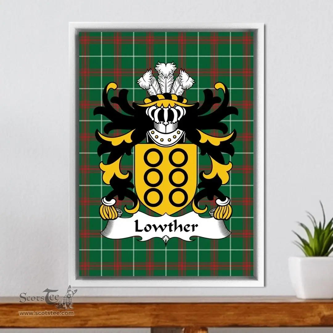 ScotsTee Shop Welsh Lowther (Quartering of Powell of Hosely) Coat of Arms Family Crest Welsh National Tartan Framed Canvas Print
