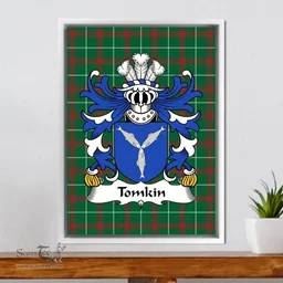 ScotsTee Shop Welsh Tomkin (of Shocklach, Cheshire) Coat of Arms Family Crest Welsh National Tartan Framed Canvas Print