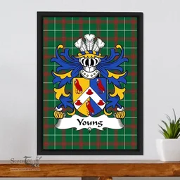 ScotsTee Shop Welsh Young (Bishop of St. DavidÕs) Coat of Arms Family Crest Welsh National Tartan Framed Canvas Print