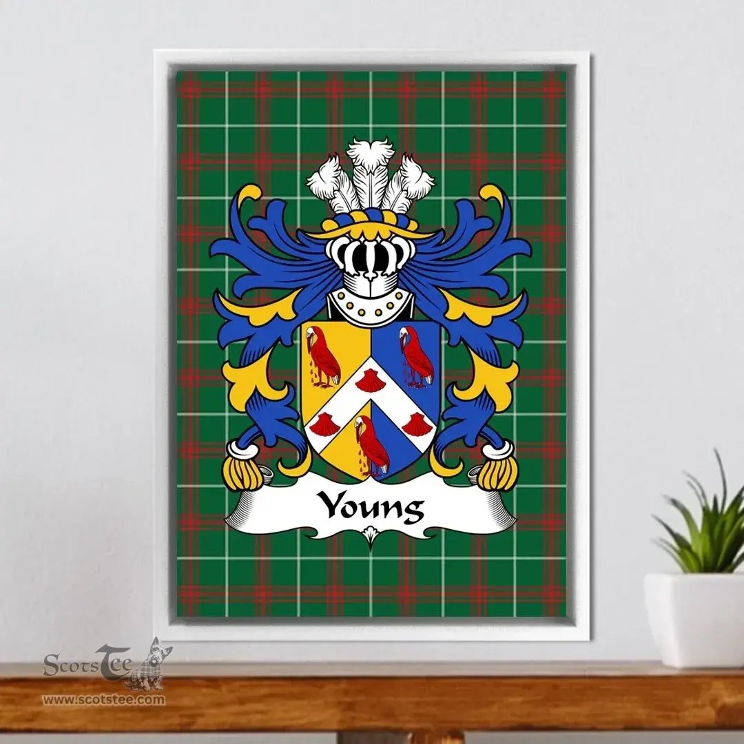 ScotsTee Shop Welsh Young (Bishop of St. DavidÕs) Coat of Arms Family Crest Welsh National Tartan Framed Canvas Print