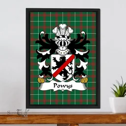 ScotsTee Shop Welsh Powys (FADOG, Princes of Northern Powys) Coat of Arms Family Crest Welsh National Tartan Framed Canvas Print