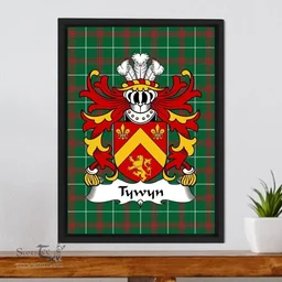 ScotsTee Shop Welsh Tywyn (lords of Tywyn, Ferwig, Cardiganshire) Coat of Arms Family Crest Welsh National Tartan Framed Canvas Print