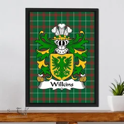 ScotsTee Shop Welsh Wilkins (of Glamorgan) Coat of Arms Family Crest Welsh National Tartan Framed Canvas Print
