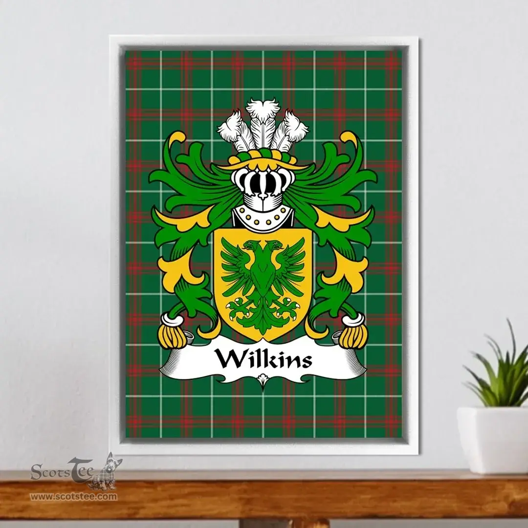 ScotsTee Shop Welsh Wilkins (of Glamorgan) Coat of Arms Family Crest Welsh National Tartan Framed Canvas Print