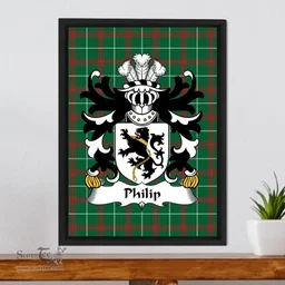 ScotsTee Shop Welsh Philip (AP MADOG AB IEUAN) Coat of Arms Family Crest Welsh National Tartan Framed Canvas Print