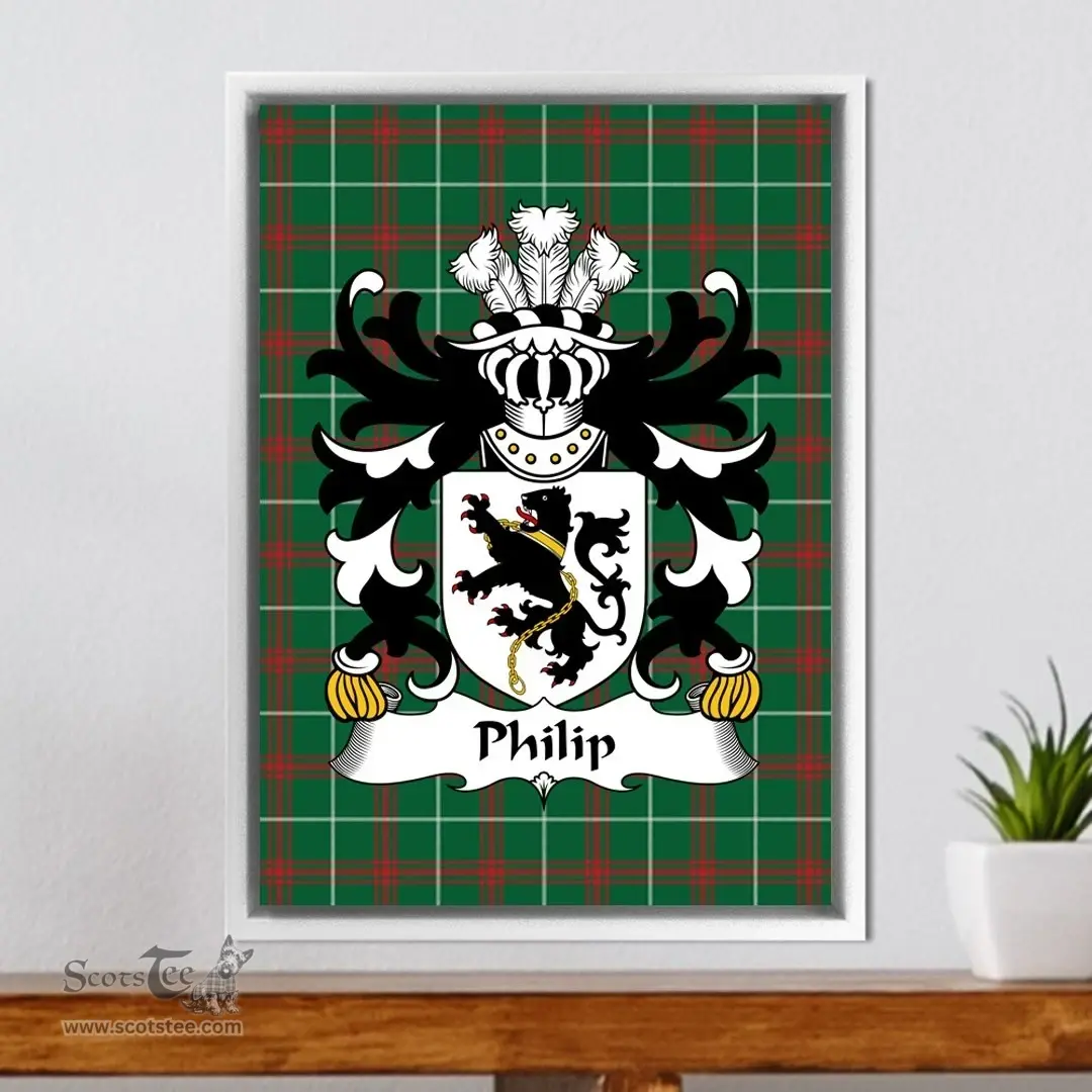 ScotsTee Shop Welsh Philip (AP MADOG AB IEUAN) Coat of Arms Family Crest Welsh National Tartan Framed Canvas Print