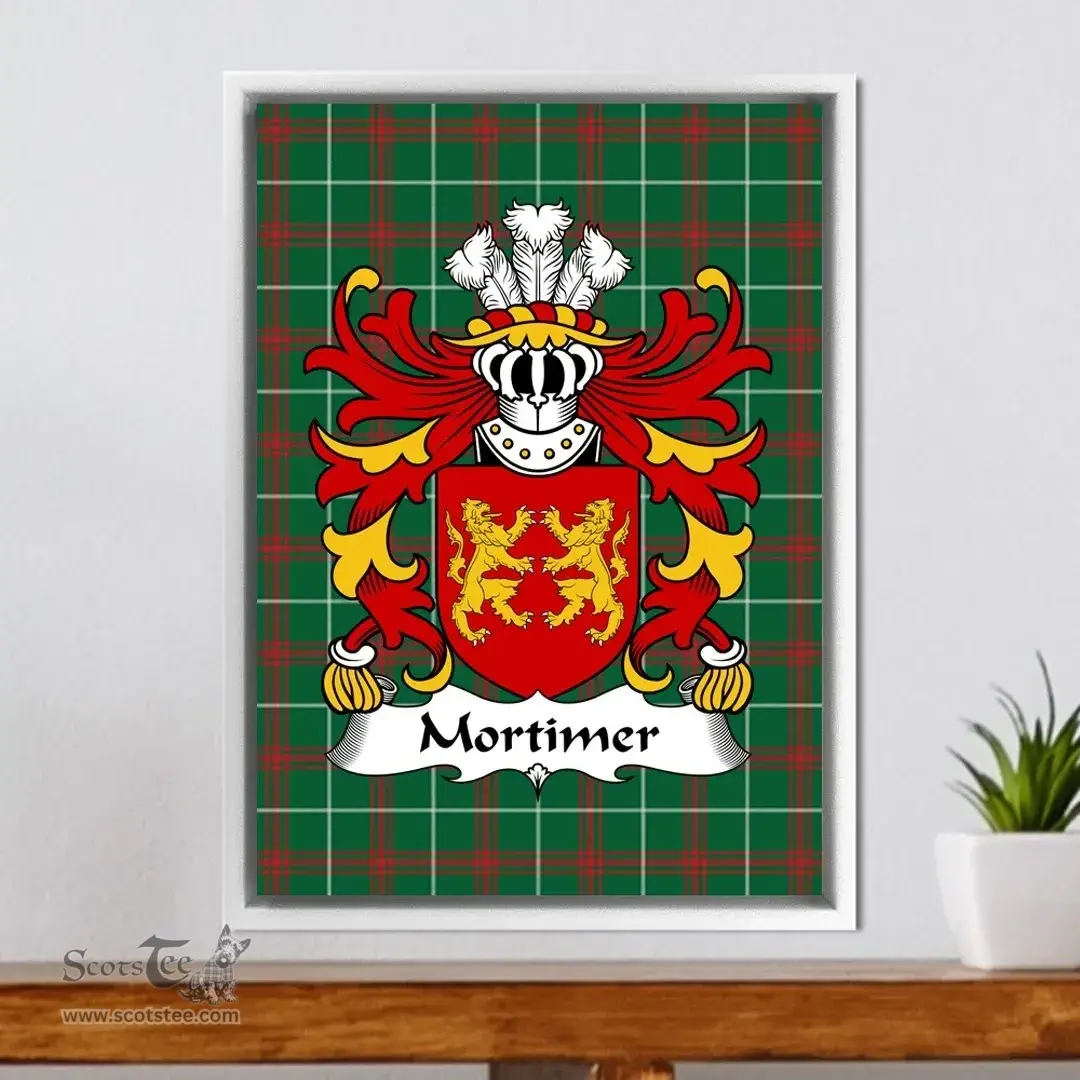 ScotsTee Shop Welsh Mortimer (Baron of Coedmor, Cardiganshire) Coat of Arms Family Crest Welsh National Tartan Framed Canvas Print