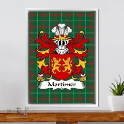 ScotsTee Shop Welsh Mortimer (Baron of Coedmor, Cardiganshire) Coat of Arms Family Crest Welsh National Tartan Framed Canvas Print