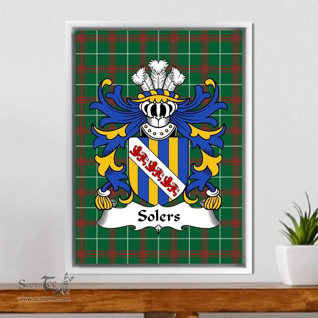 ScotsTee Shop Welsh Solers (of Breconshire) Coat of Arms Family Crest Welsh National Tartan Framed Canvas Print