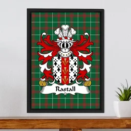 ScotsTee Shop Welsh Rastall (of Tenby, Pembrokeshire) Coat of Arms Family Crest Welsh National Tartan Framed Canvas Print