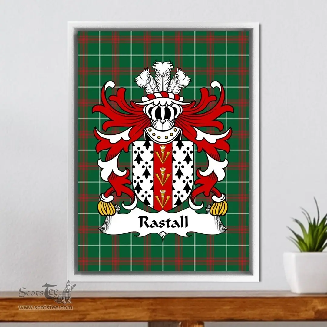 ScotsTee Shop Welsh Rastall (of Tenby, Pembrokeshire) Coat of Arms Family Crest Welsh National Tartan Framed Canvas Print