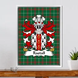 ScotsTee Shop Welsh Rastall (of Tenby, Pembrokeshire) Coat of Arms Family Crest Welsh National Tartan Framed Canvas Print
