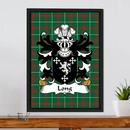 ScotsTee Shop Welsh Long (of Pembrokeshire) Coat of Arms Family Crest Welsh National Tartan Framed Canvas Print