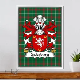 ScotsTee Shop Welsh Salesbury (of Lleweni, Denbighshire) Coat of Arms Family Crest Welsh National Tartan Framed Canvas Print