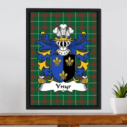 ScotsTee Shop Welsh Ynyr (GWENT, King of) Coat of Arms Family Crest Welsh National Tartan Framed Canvas Print