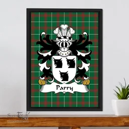 ScotsTee Shop Welsh Parry (of Llandygwydd, Cardiganshire) Coat of Arms Family Crest Welsh National Tartan Framed Canvas Print