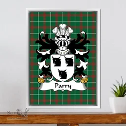 ScotsTee Shop Welsh Parry (of Llandygwydd, Cardiganshire) Coat of Arms Family Crest Welsh National Tartan Framed Canvas Print