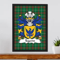 ScotsTee Shop Welsh Tegerin (AP CARWED, of Anglesey) Coat of Arms Family Crest Welsh National Tartan Framed Canvas Print