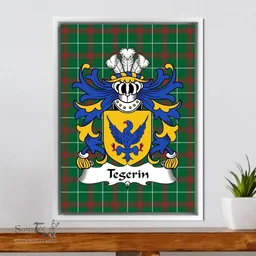 ScotsTee Shop Welsh Tegerin (AP CARWED, of Anglesey) Coat of Arms Family Crest Welsh National Tartan Framed Canvas Print