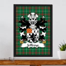ScotsTee Shop Welsh Jeffreys (of Abercynrig, Breconshire) Coat of Arms Family Crest Welsh National Tartan Framed Canvas Print