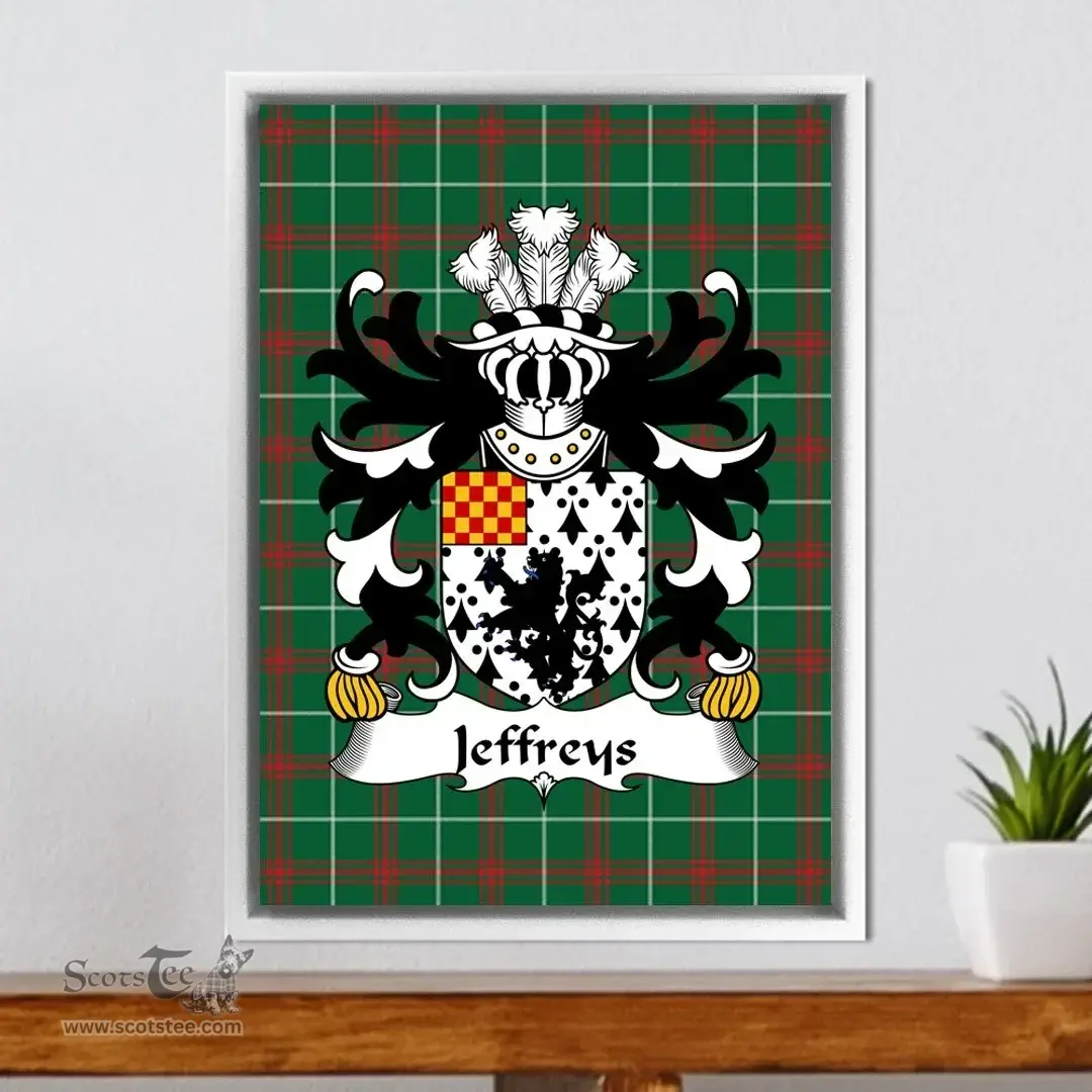 ScotsTee Shop Welsh Jeffreys (of Abercynrig, Breconshire) Coat of Arms Family Crest Welsh National Tartan Framed Canvas Print
