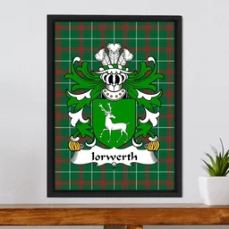 ScotsTee Shop Welsh Iorwerth (AP DAFYDD) Coat of Arms Family Crest Welsh National Tartan Framed Canvas Print