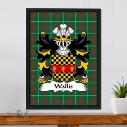 ScotsTee Shop Welsh Wallis (of Llan-arth, Monmouthshire) Coat of Arms Family Crest Welsh National Tartan Framed Canvas Print