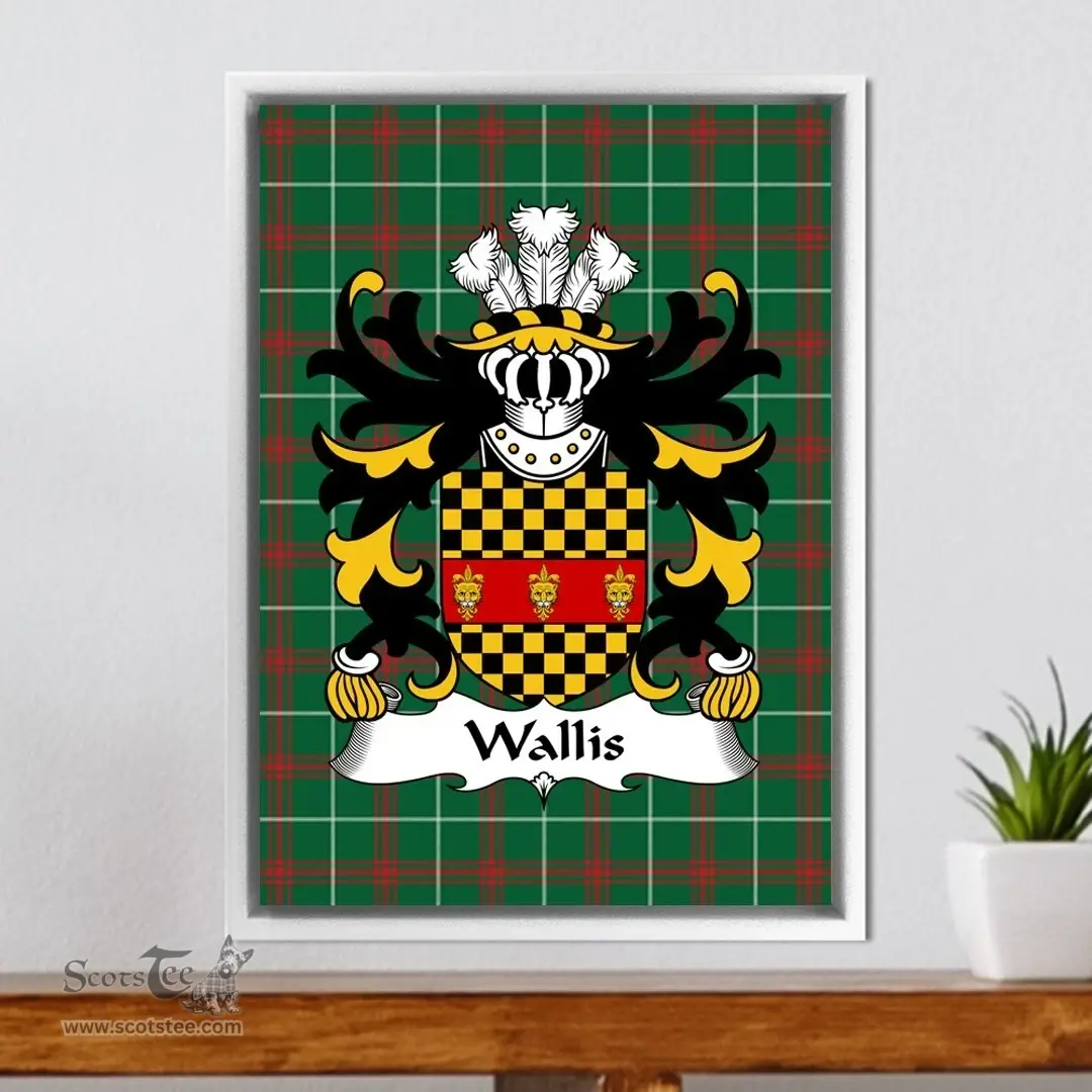 ScotsTee Shop Welsh Wallis (of Llan-arth, Monmouthshire) Coat of Arms Family Crest Welsh National Tartan Framed Canvas Print