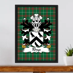 ScotsTee Shop Welsh Rhys (AP Sir GRUFFUDD) Coat of Arms Family Crest Welsh National Tartan Framed Canvas Print