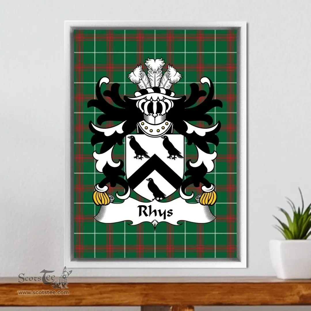 ScotsTee Shop Welsh Rhys (AP Sir GRUFFUDD) Coat of Arms Family Crest Welsh National Tartan Framed Canvas Print