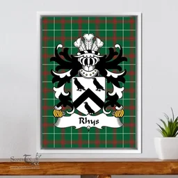 ScotsTee Shop Welsh Rhys (AP Sir GRUFFUDD) Coat of Arms Family Crest Welsh National Tartan Framed Canvas Print