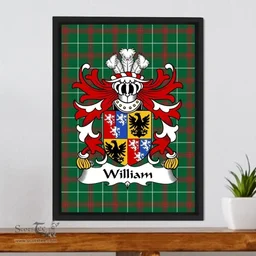 ScotsTee Shop Welsh William (Sir, AP THOMAS) Coat of Arms Family Crest Welsh National Tartan Framed Canvas Print