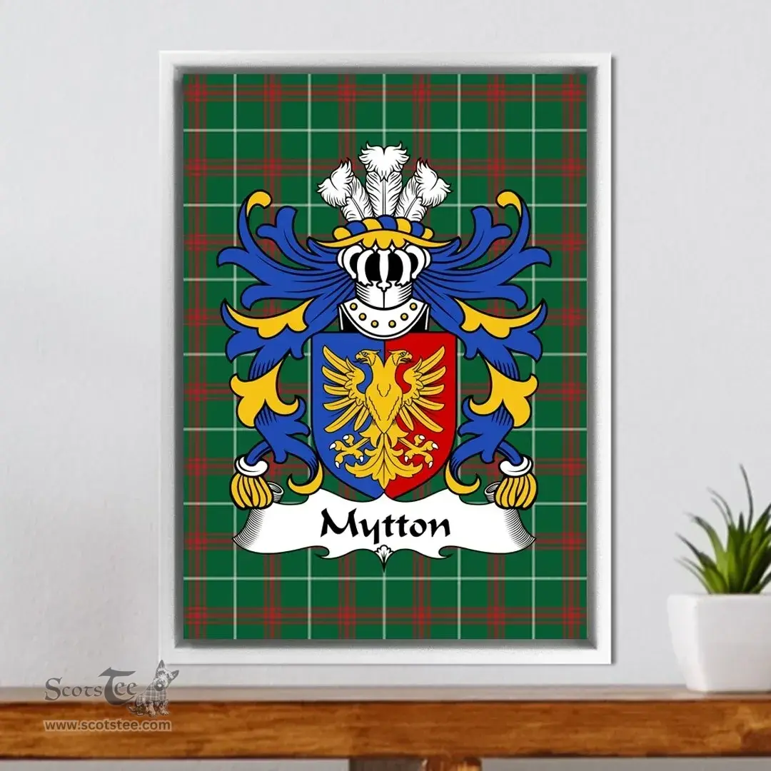 ScotsTee Shop Welsh Mytton (lords of Mawddwy) Coat of Arms Family Crest Welsh National Tartan Framed Canvas Print